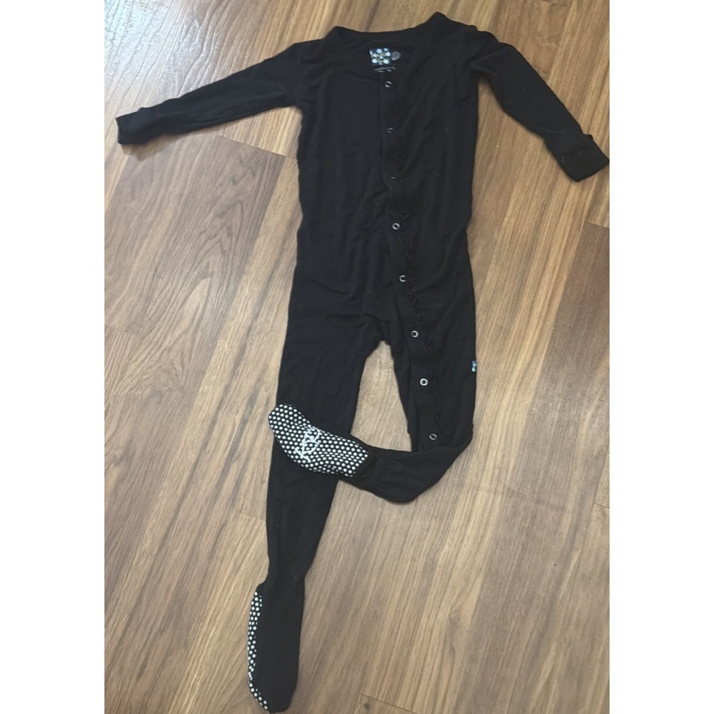 Kickee Pants Toddler Girls 2T Black Ruffle Footed Sleeper Pajamas EUC Bamboo